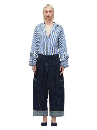 Curved Wide Leg Cropped Jean (Dark Indigo)