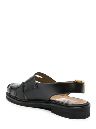 Cut Out Slingback Penny Loafer Sandal W/ Micro Sole In Calf Leather (Black)