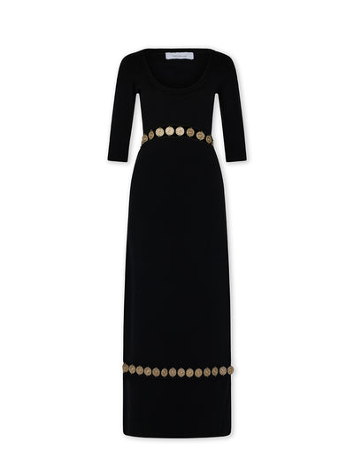 Cutout Embellished Wool-Blend Midi Dress (Black)