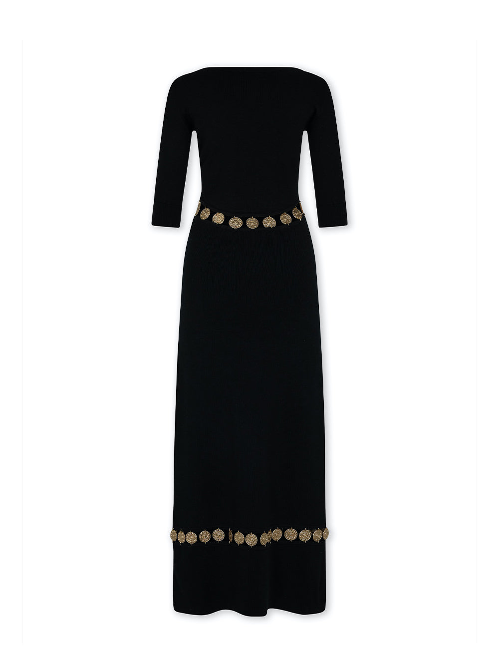 Cutout Embellished Wool-Blend Midi Dress (Black)
