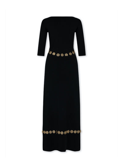 Cutout Embellished Wool-Blend Midi Dress (Black)