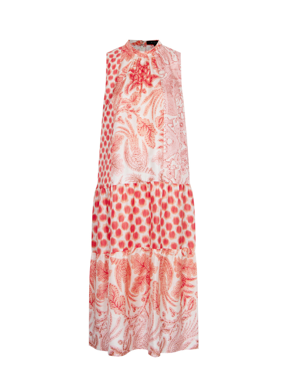 Silk Printed Patchwork Mid Length Dress Coral Blush