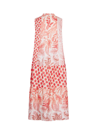 Silk Printed Patchwork Mid Length Dress Coral Blush