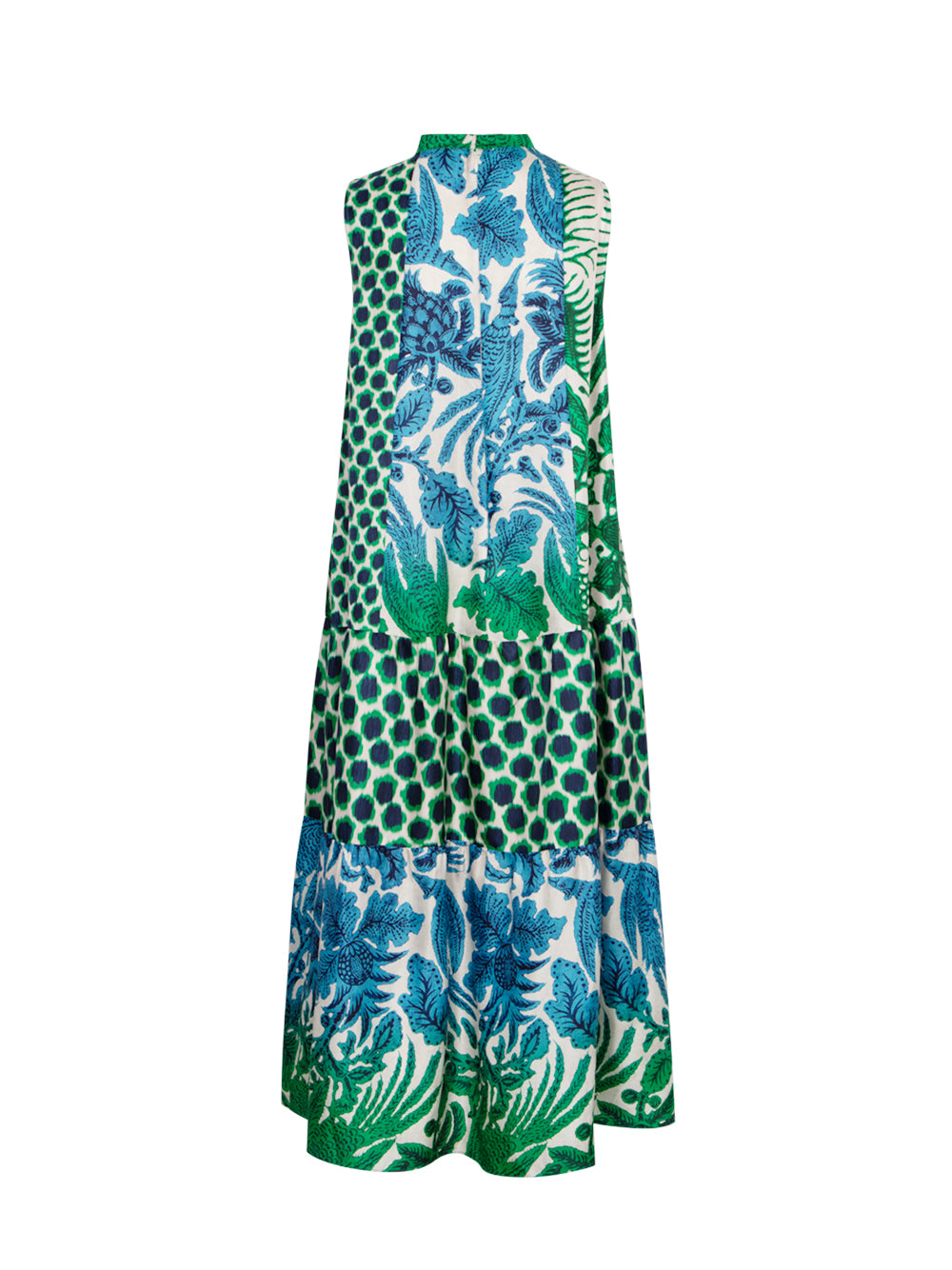 Silk Printed Patchwork Mid Length Dress Ocean Emeral