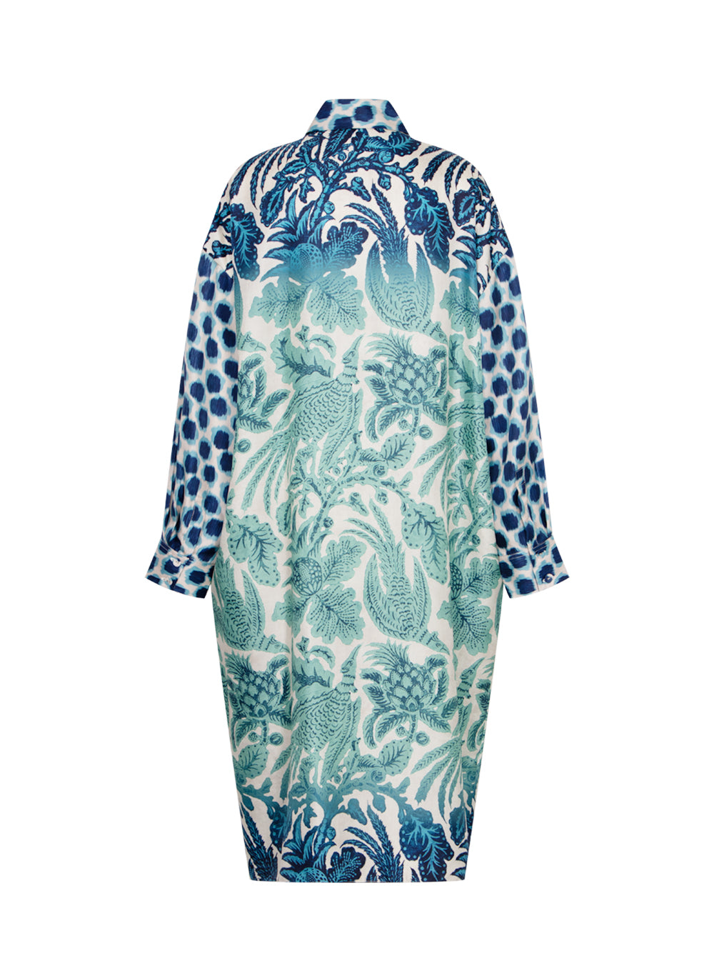 Mix Silk Printed Mid Length Shirtdress Ocean Celadon