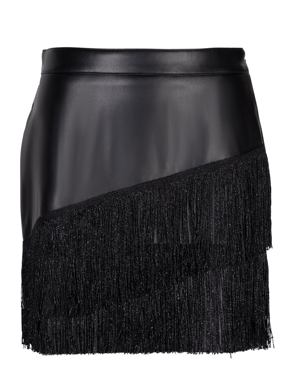 DKNY-FringeTrimFauxLeatherMiniskirt-Black-1