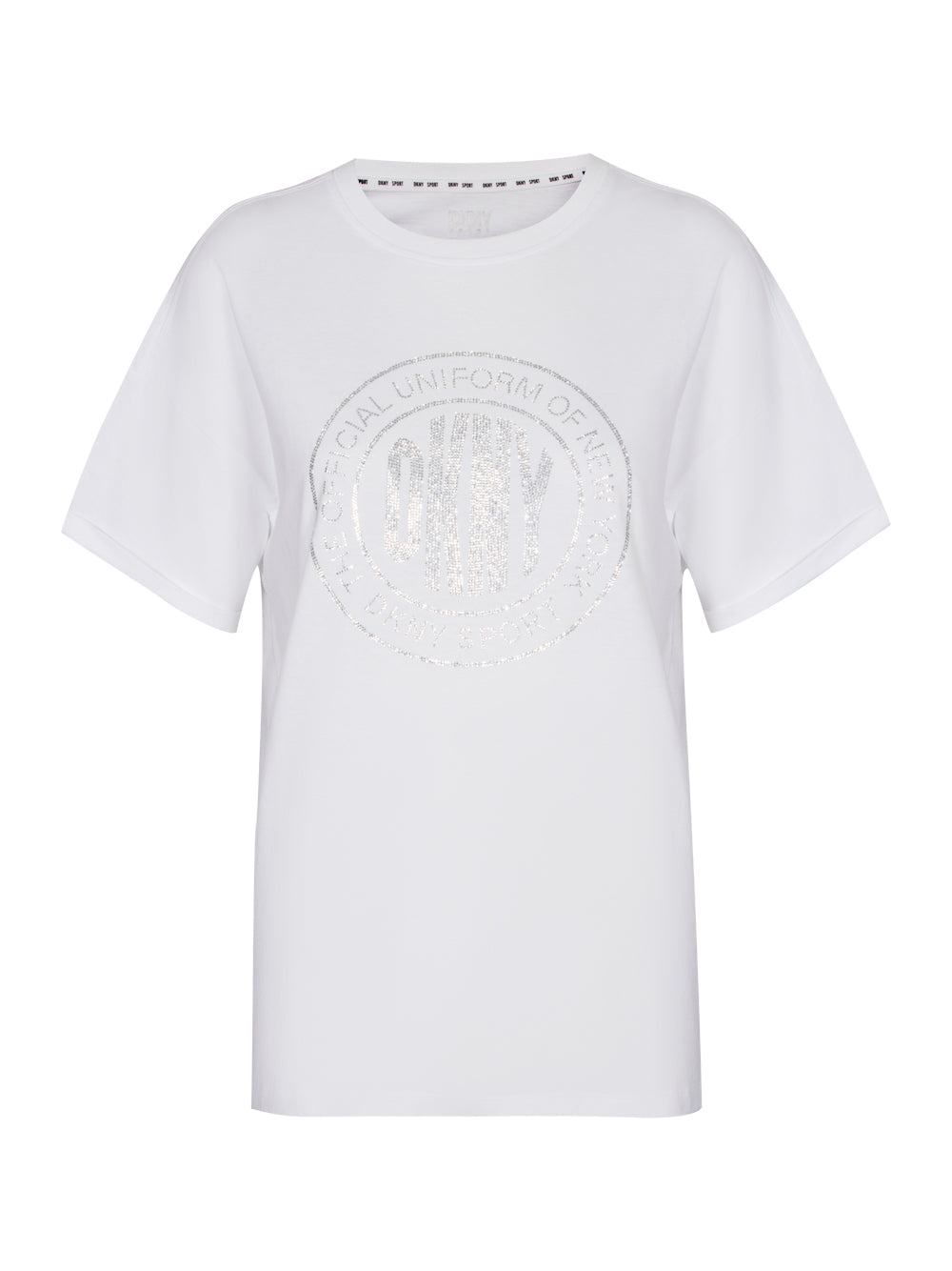DKNY-Rhinestone-Medallion-Logo-T-Shirt-White-1