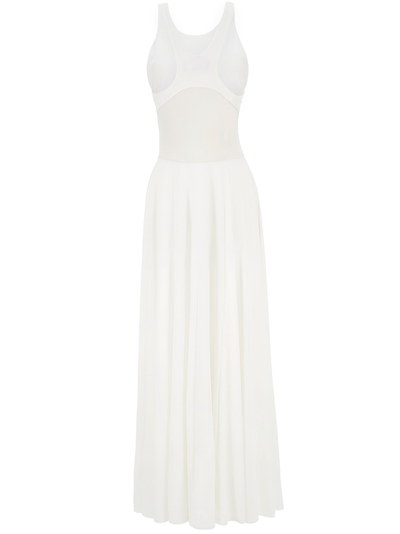 Side Slit Mesh Detail Maxi Dress (White)