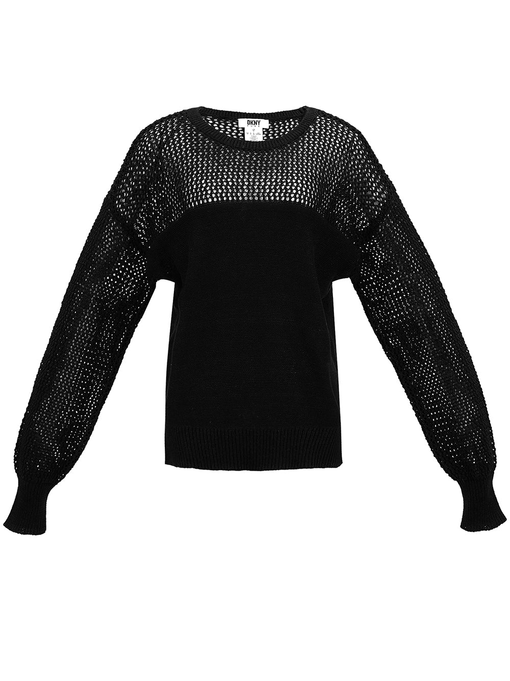 DKNY-WomenLongsleeveOpenKnitDetailSweater-Black-1
