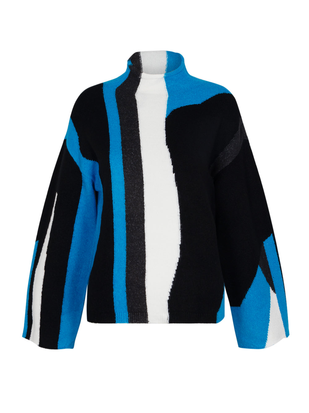 Asymmetric Colorblock Mock Neck Sweater (Black/Electric/Blue)