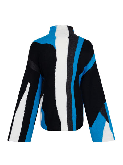 Asymmetric Colorblock Mock Neck Sweater (Black/Electric/Blue)