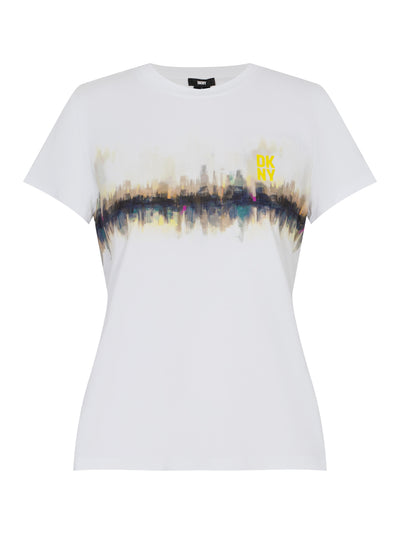 Crew Neckline Cityscape Logo T-Shirt (White)