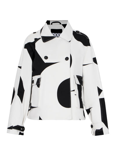 Cropped Jacket With Giant Cut DKNY Logo (White/Midnight)