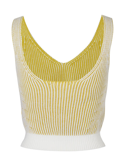 Cropped Ribbed Sleeveless Sweater (Citrine/Ivory)