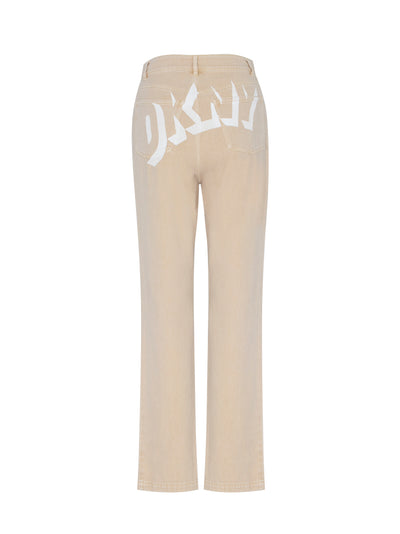 Denim Pants With Back Logo Print (Oat)