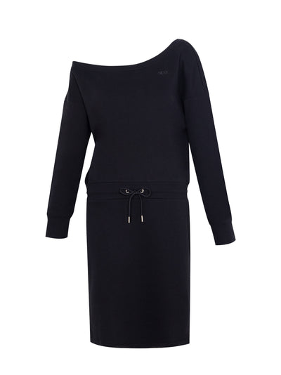 Dresses Off The Shoulder Embroidered Logo Long Sleeve Sneaker Dress (Black)