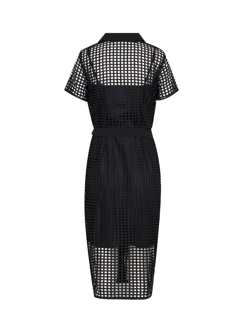 Grid Lace Jacket Dress With Belt (Black)