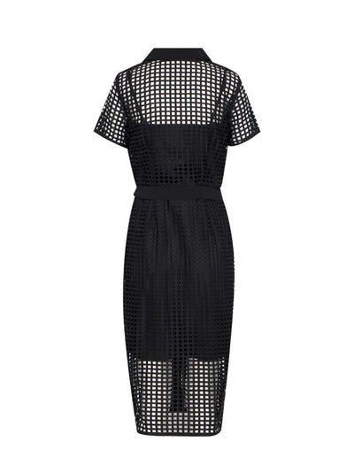 Grid Lace Jacket Dress With Belt (Black)