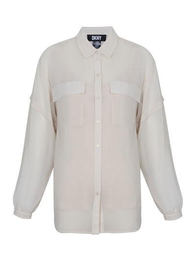 2 Pocket Long Sleeve Chiffon Shirt (Light City Khaki)