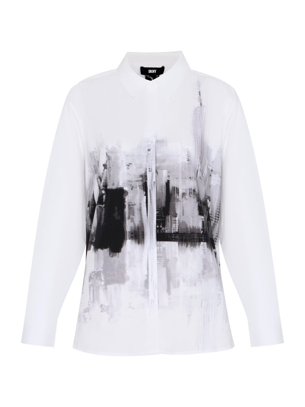 Long Sleeve Button Down Cityscape Graphic (White/Black/Grey)