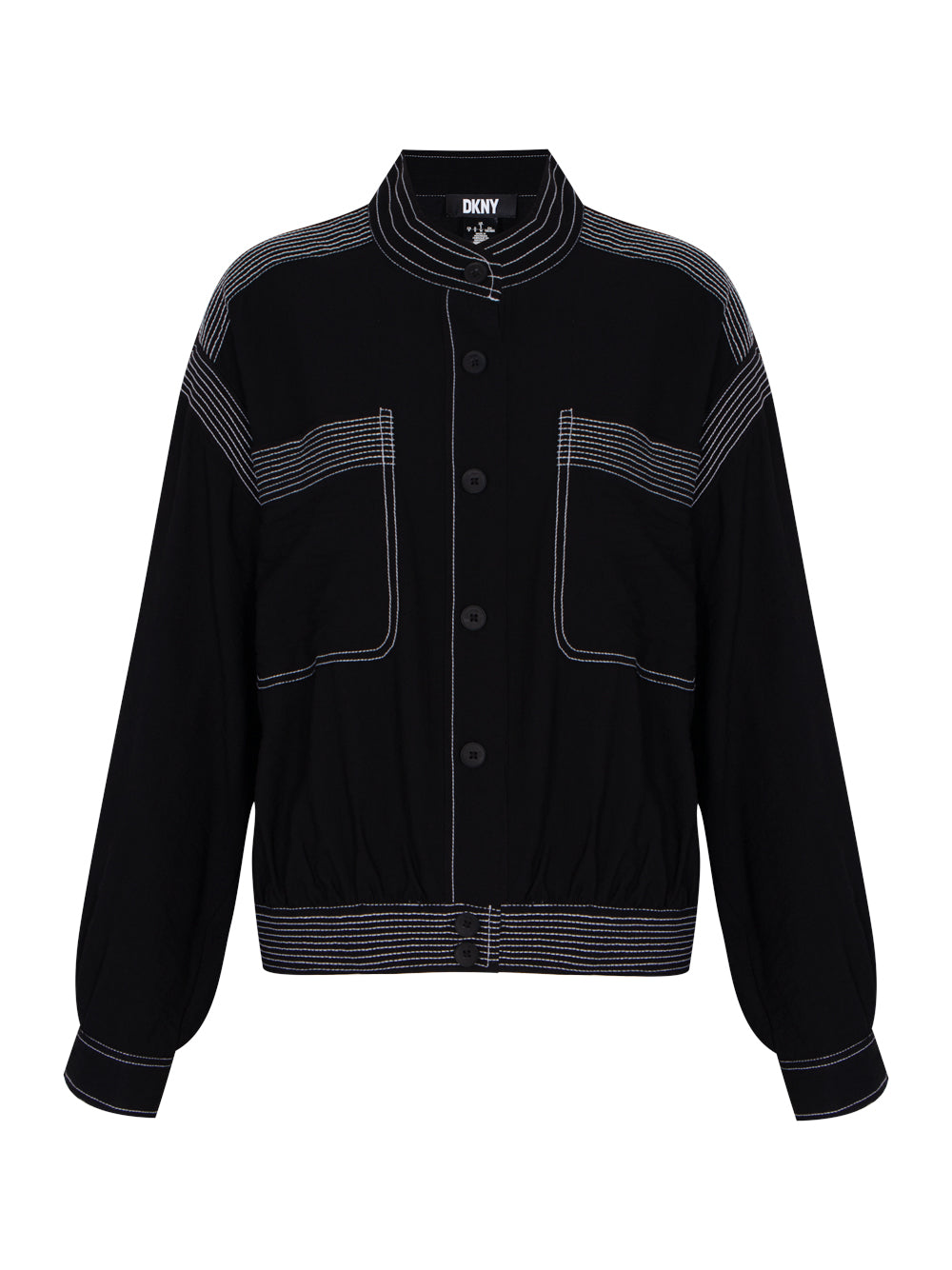Long Sleeve Contrast Stitching Jacket (Black)