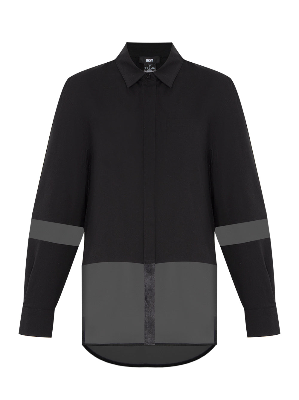 Long Sleeve Mix Media Button Down Shirt (Black)