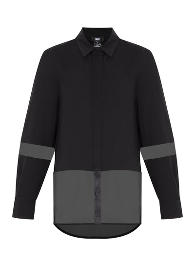 Long Sleeve Mix Media Button Down Shirt (Black)