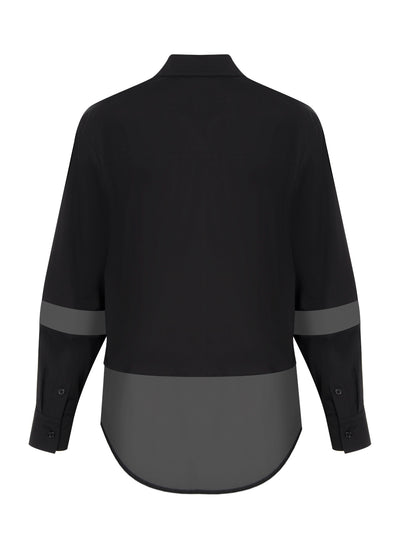 Long Sleeve Mix Media Button Down Shirt (Black)