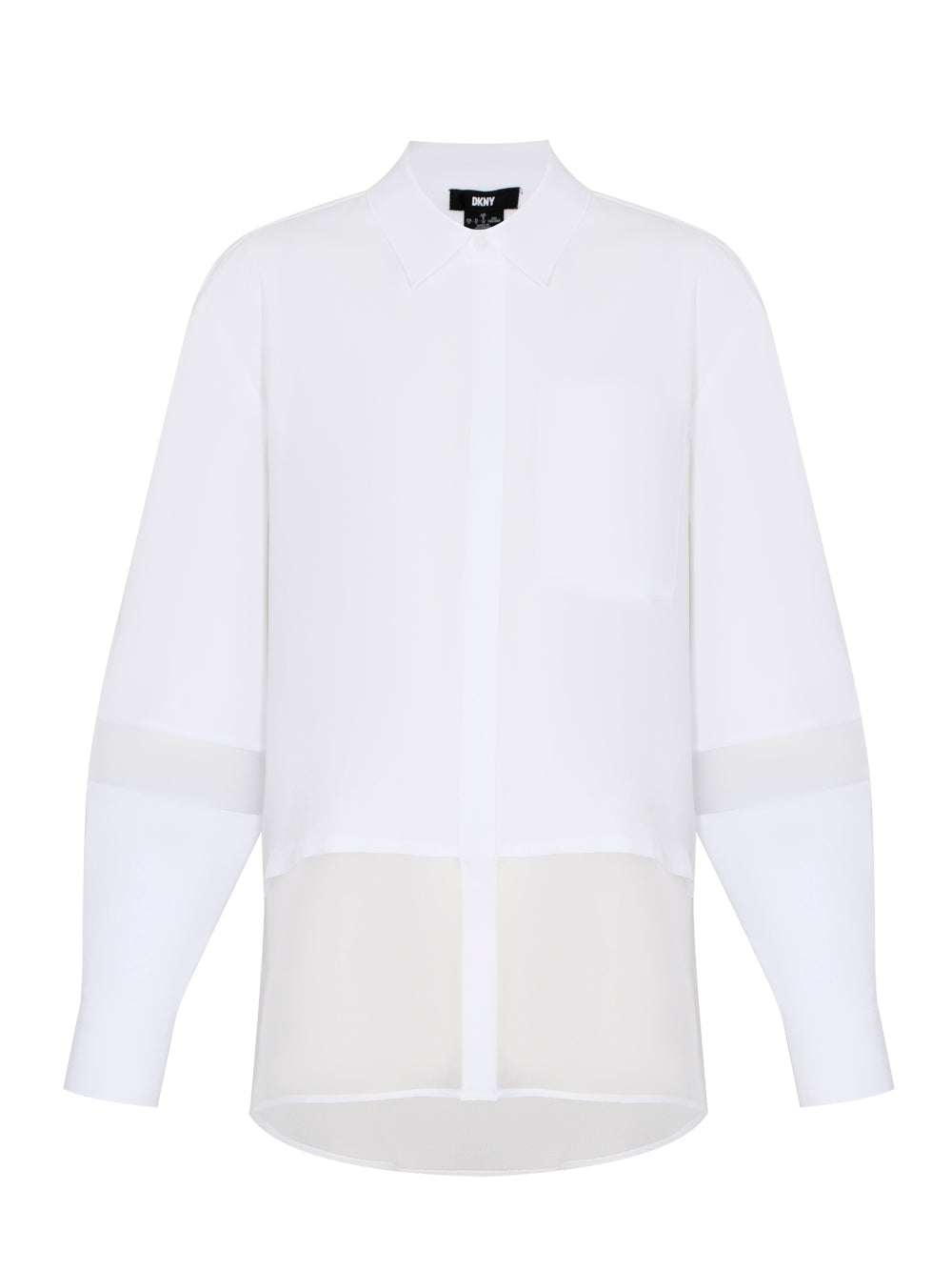 Long Sleeve Mix Media Button Down Shirt (White)
