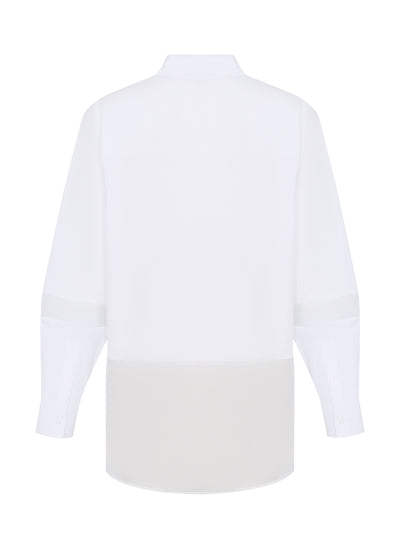 Long Sleeve Mix Media Button Down Shirt (White)