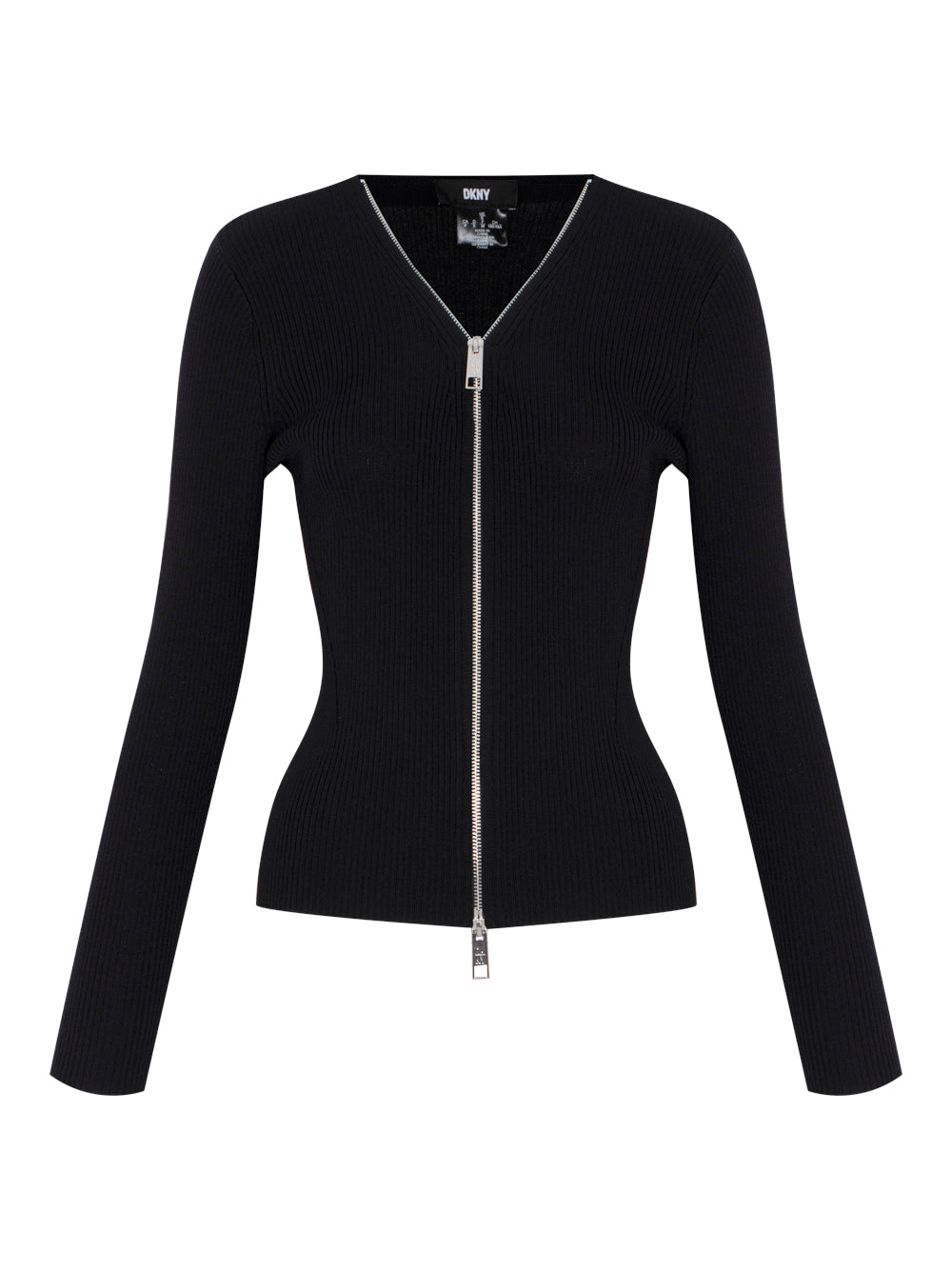 Long Sleeve Ribbed Zip Front Sweater (Black)