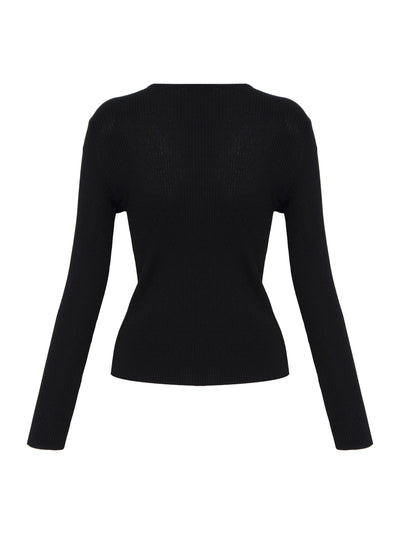 Long Sleeve Ribbed Zip Front Sweater (Black)