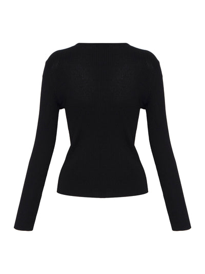 Long Sleeve Ribbed Zip Front Sweater (Black)