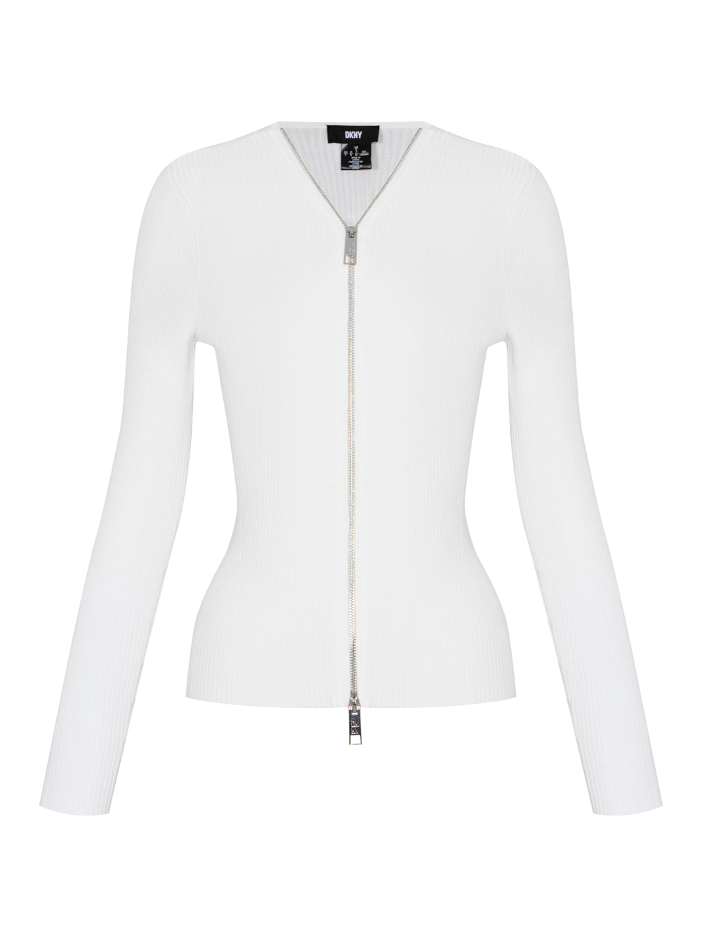 Long Sleeve Ribbed Zip Front Sweater (Ivory)