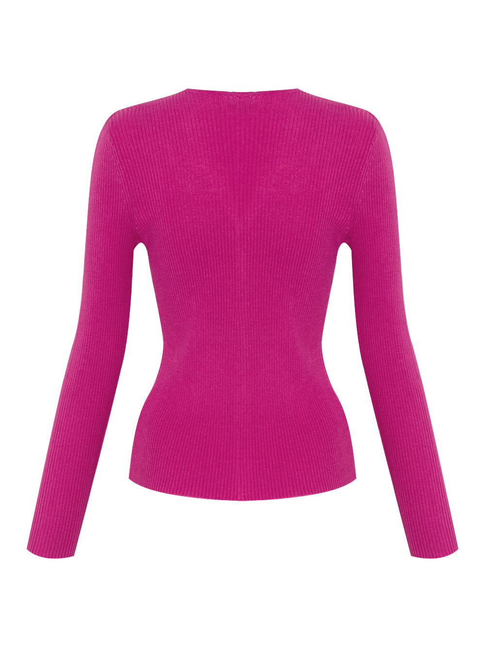 Long Sleeve Ribbed Zip Front Sweater (Shocking Pink)