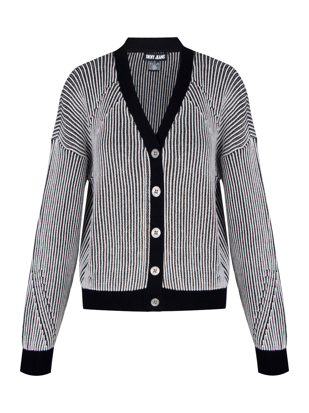 Long-Sleeve Transfer Rib Cardigan (Black/Ivory)