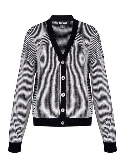 Long-Sleeve Transfer Rib Cardigan (Black/Ivory)