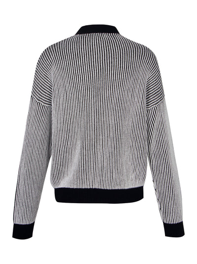Long-Sleeve Transfer Rib Cardigan (Black/Ivory)