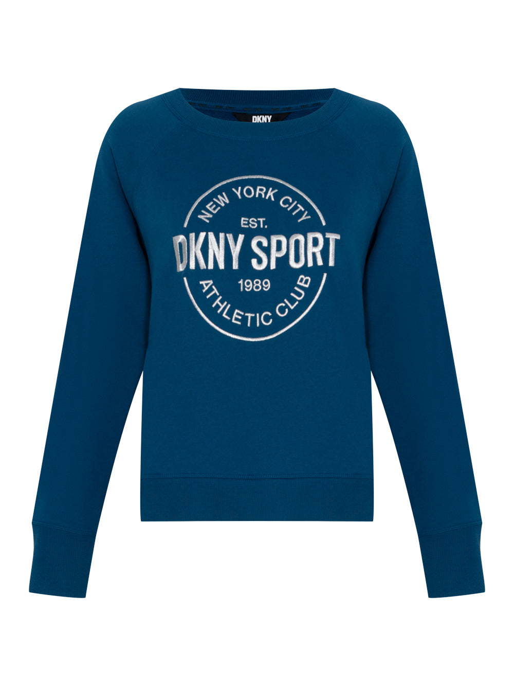 Lurex Athletic Medallion Logo Raglan Crew Neck Pullover (Poseidon)