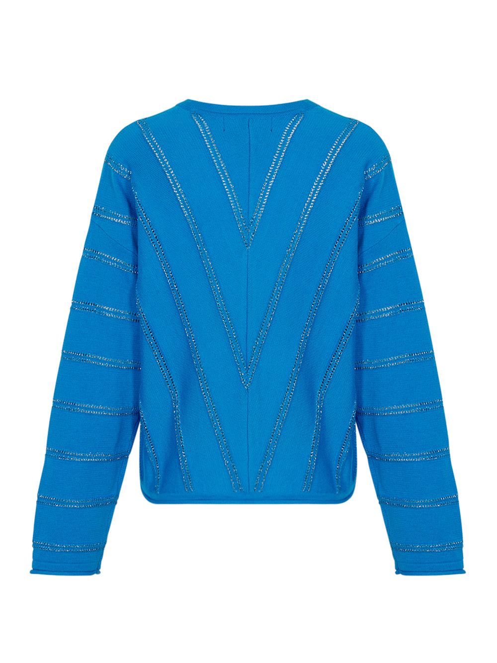 Metallic Chevron Knit Long-Sleeve Sweater (Electric Blue)