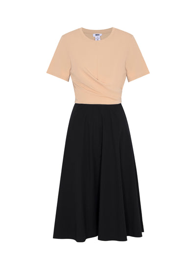 Mixed Media Dress With Wrap (Sandalwood/Black)