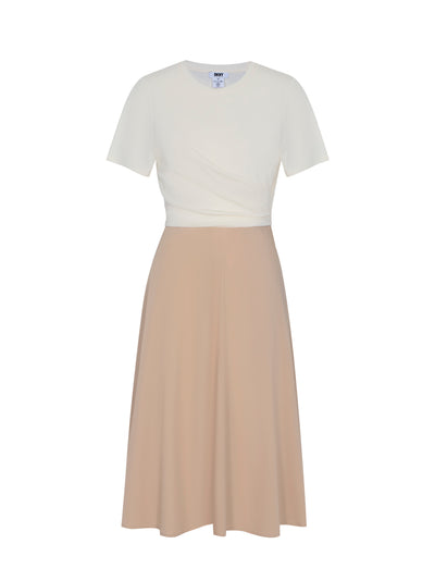 Mixed Media Dress With Wrap (Eggnog/Sandalwood)