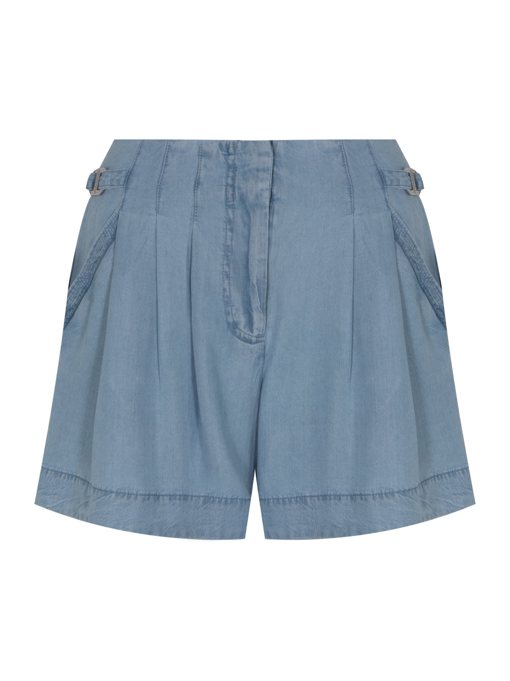 Pleated Tencel Short With Logo (Glacier)