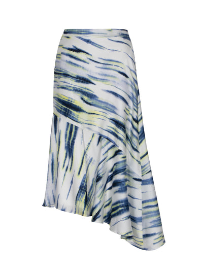 Printed Asymmetric Midi Skirt (White/Inky/Blue/Multi)