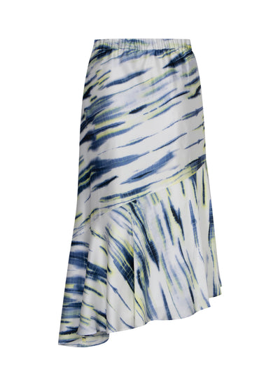 Printed Asymmetric Midi Skirt (White/Inky/Blue/Multi)