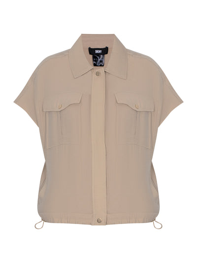 Short Sleeve Drawstring Shirt (Sandalwood)
