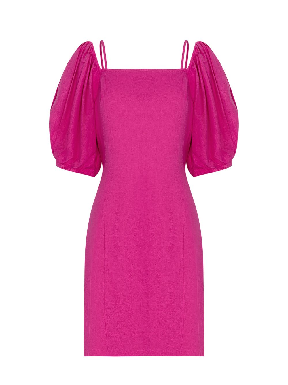 Short Sleeve Linen Shoulder Strap Midi Dress (Shocking Pink)