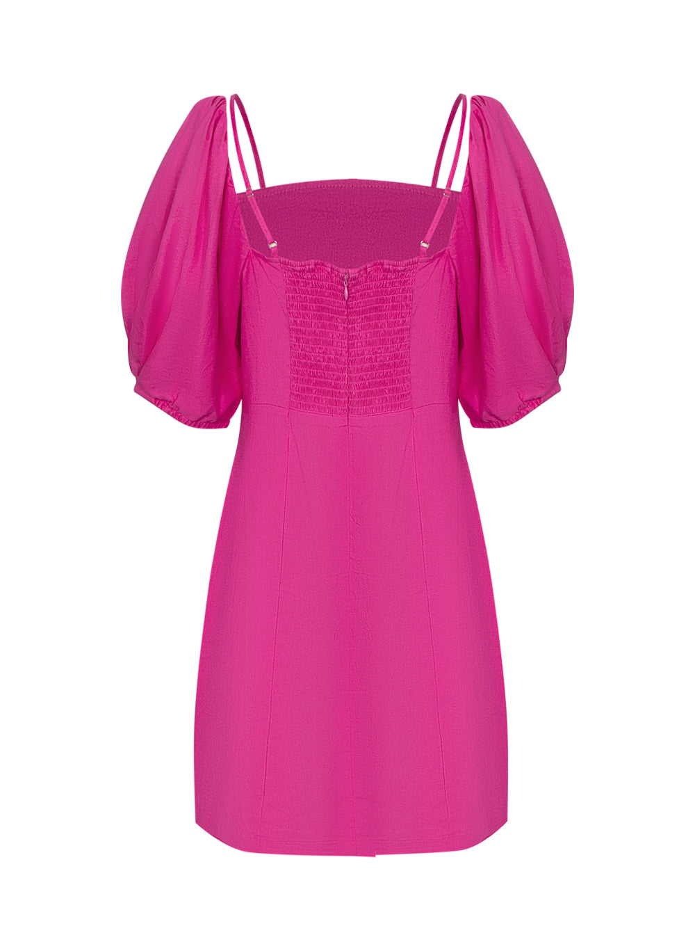 Short Sleeve Linen Shoulder Strap Midi Dress (Shocking Pink)