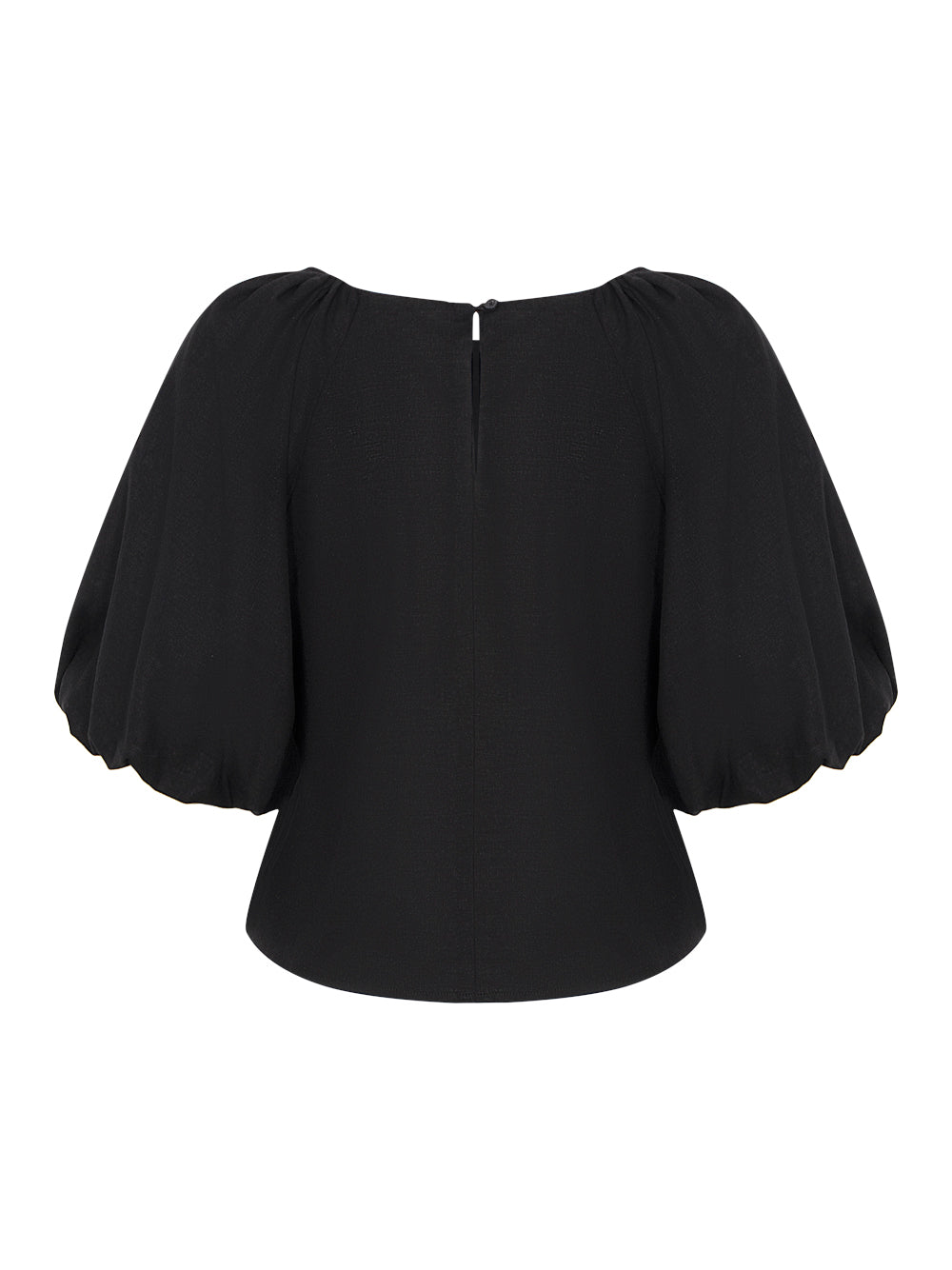 Short Sleeve Puff Sleeve Viscose Linen Top (Black)