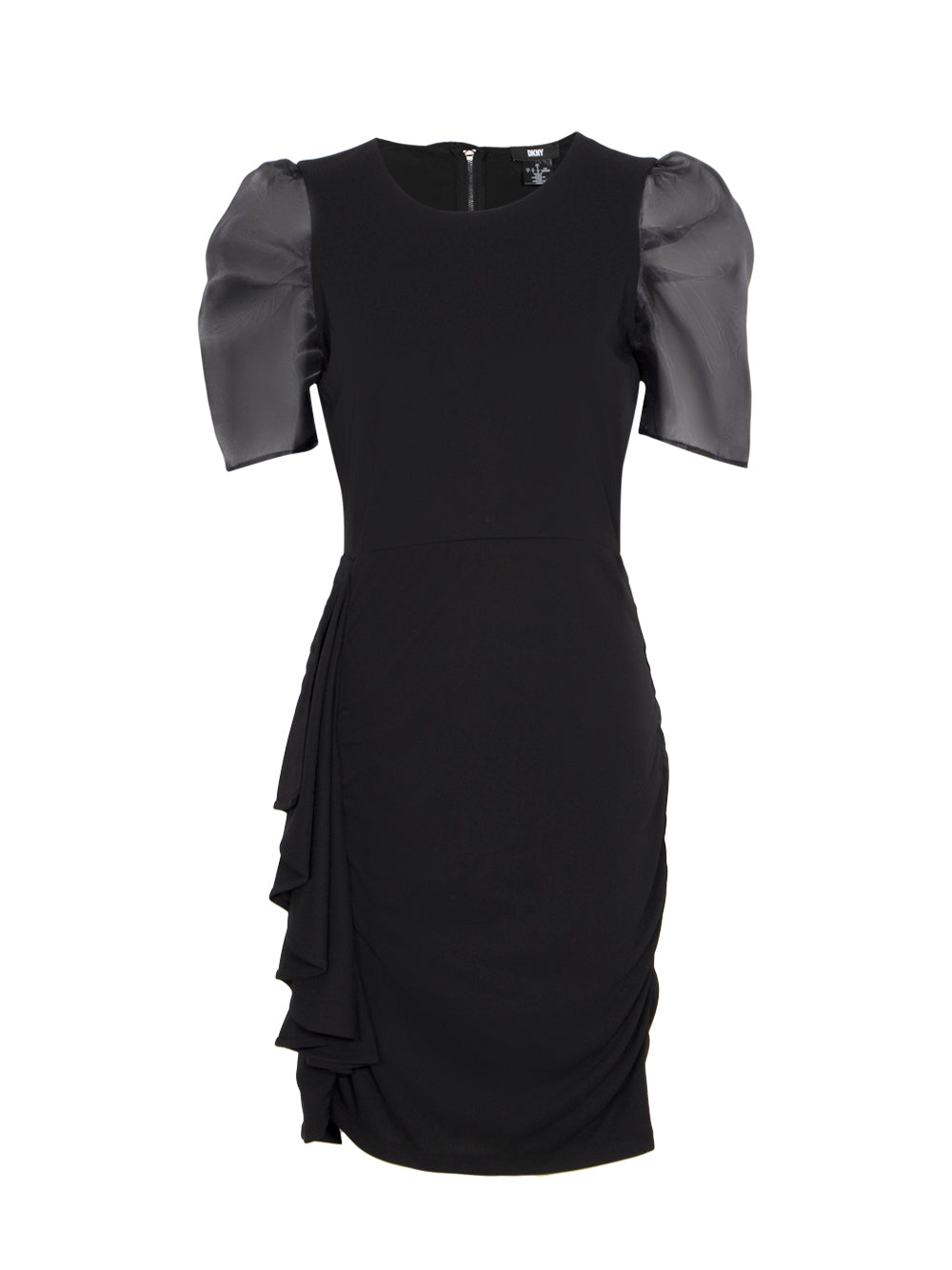 Short Sleeve Side Drape Dress (Black)